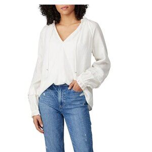 Paige Size XS White Tailynn V Neck Peasant‎ Blouse Boho Cotton Tassle